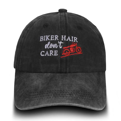 Embroidered Biker Hair Don't Care Low Profile Baseball Cap Vintage Distressed Washed Denim Dad Hat Adjustable One Size