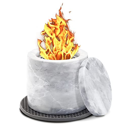 Royxen Tabletop Fire Pit With Lid Natural Marble Rubbing Alcohol Fireplace With Silicon Mat For Indoor Outdoor Fire Bowl, White Marble #TOP26