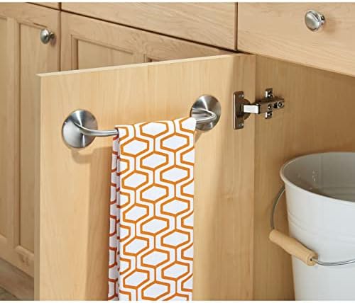 mDesign Self-Adhesive Kitchen Towel Rail - Set of 2 - Durable Stainless Steel Dish Cloth and Towel Rack - Stick-On Towel Holders for The Kitchen - Matte Silver