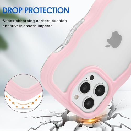 Image of GoldKart iPhone 12 Pro Max Case Wavy Edge Clear Back Design, Anti-Slip Grip Cute Wave Curly Frame Shape Shockproof Soft TPU & Hard PC Bumper Protective Phone Case Cover for Women Girls - Pink