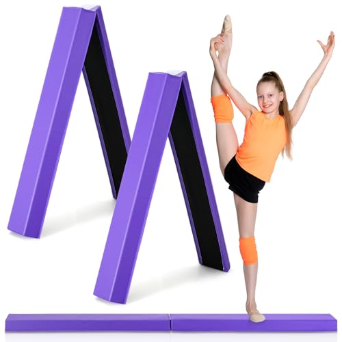 Silipull 2 Pcs 6ft Folding Balance Beam Floor Gymnastics Balance Beam with Anti Slip Base Portable Low Walking Foam Balance Beam Bar Firm Training Gymnastics Equipment for Kids Adults, Purple