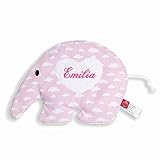 Wärmekissen Baby: Ameisenbär in rosa mit Wolken (Körnerkissen) mit Namen - für Kinder