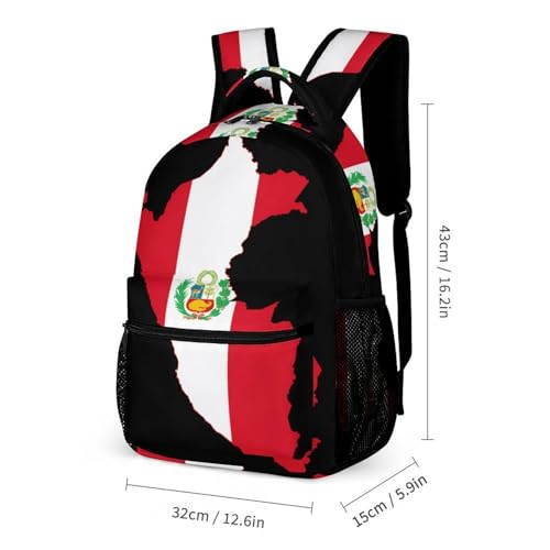 Flag Map of Peru State Travel Backpack Casual Daypack Shoulder Bag with Adjustable Shoulder Straps2