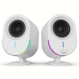 LITTOAK Bluetooth PC Gaming Speakers, 2 * 15W 2.0CH Stereo with 3 EQ & 6 RGB Modes, AC Powered Desktop Speakers with Aux/USB/Headphone Port for Laptop/TV, White