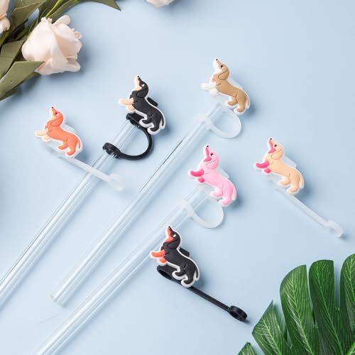 6Pcs Dachshund Dog Straw Cover Cap for Stanley Cup Tumbler, 10mm Reusable Cute Drinking Straw Topper Accessories, Cute Novelty Dachshund Dog Gifts for Women — view 5