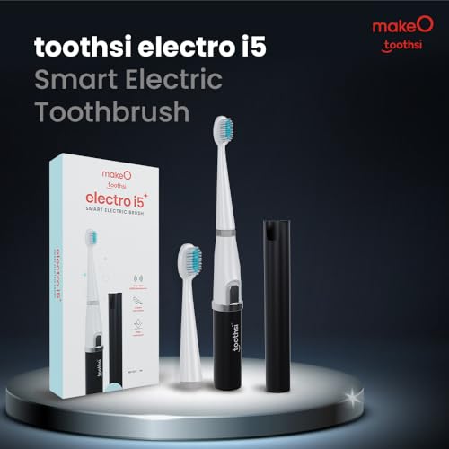 Image of Toothsi Electro i5 Smart Electric Toothbrush | Black | IPX6 Waterproof & 5X plaque reduction | Sonic Technology, Dupont Soft Bristles, Smart Timer, & AAA Battery Powered | Rechargeable