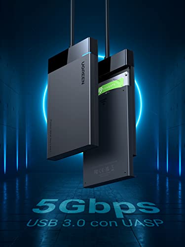 UGREEN Case Esterno per Disco Rigido USB 3.0, Enclosure Hard Disk 2.5" con UASP 5Gbps, Custodia SSD SATA da 9,5mm/ 7mm HDD, Compatibile con WD Toshiba Seagate Hitachi e con Cavo 30cm - Immagine 1