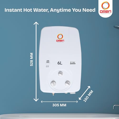 Image of Omen Changing Lives 6Liter LPG Gas Geyser | Instant Hot Water | Copper Heat Exchanger | Anti-Rust Coating | Multi-Safety | For Bathroom & Kitchen | 2-Year Warranty