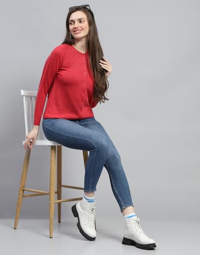 Image of Monte Carlo Women Regular Fit Full Sleeve Solid Round Neck Winter Cardigan (Pack of 1)