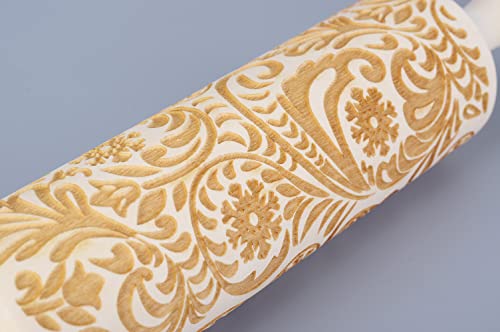 Wooden Embossing Rolling Pins With Designs For Baking, Engraved Rolling Pin With Pattern, Fondant Roller Snowflakes Christmas 3D #TOP2
