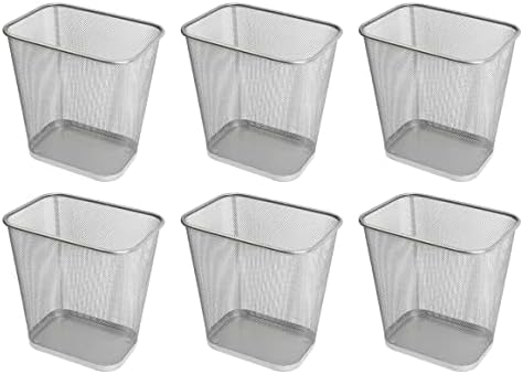 YBM HOME Mesh Wastebasket Trash Can for Home and Office Workspace, Metal Office Trash Can Rectangular-Shaped, 3.5 Gallon (6 Pack), Silver 1042s