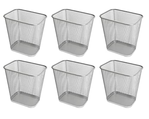Ybm Home Mesh Wastebasket Trash Can For Home And Office Workspace, Metal Office Trash Can Rectangular-Shaped, 3.5 Gallon (6 Pack), Silver 1042S #TOP9