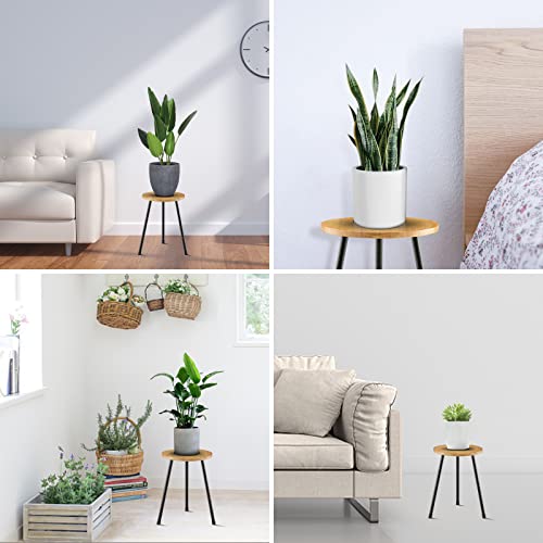 Kinnary Indoor Plant Stand, Mid Century Wood Plant Stand Plant Table For Flower Pots, Tall Metal Plant Holder, Modern Home Decor Small Round Side End Table (11.8 Inch X16 Inch ), 16 Inch #TOP7