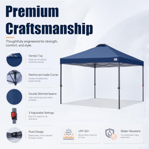 Image of MASTERCANOPY 8x8 Durable Pop Up Canopy Tent with Roller Bag, Navy Blue