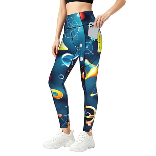 Leggings de ciencia abstracta con cintura alta moldeadora para yoga y running de mujer