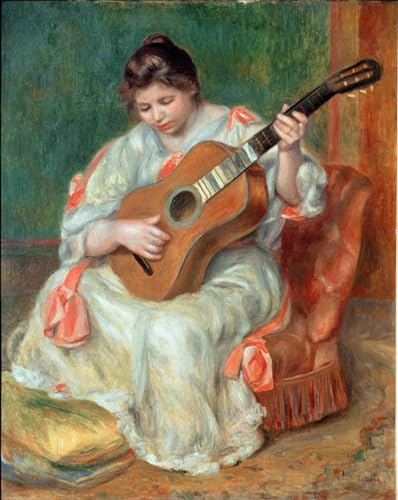 Toile Renoir femme guitare 60x90cm pour embellir un mur de bureau vide ou triste
