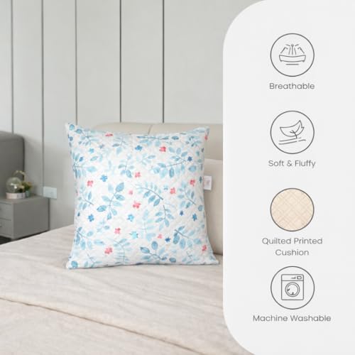 Image of STITCHNEST 'QuadraNest' Series Printed Quilted Velvet Cushion Cover 16x16 Inch Set of 5 | Premium Soft Fabric, Washable & Fade Resistant | Decorative Living Room Cushion Covers | Blue Floral