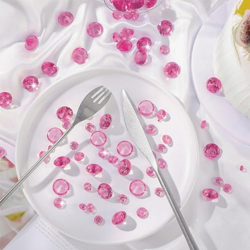 Hicarer 800 Pieces Diamond Decorations Acrylic Diamond Table Scatter Crystals for Table for Vase Fillers Party Decorations(20, 12, 10, 6, 3mm,Pink) - Thumbnail 3