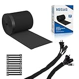 Cable Management Sleeves,MEGAQ Cable Tidy Cuttable Neoprene Cord Management Organizer System,3000mm130mm,DIY by Yourself, Adjustable Reversible Wire Hider,Black
