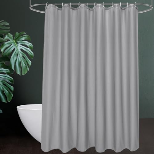AUWUUA Rideau de Douche Gris Clair en Tissu, 70 x 200 cm, Couleur Unie, imperméable, pour Salle de Bain, Maison, Cabine de Douche, hôtel, Baignoire, avec...
