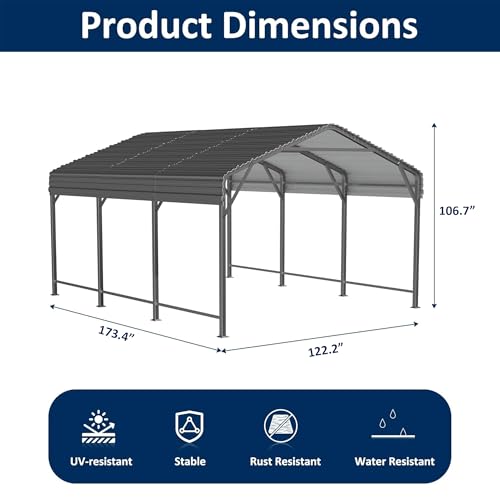 Image of AIRWIRE 10x15 Metal Carport Carports with Reinforced Base Heavy Duty Garage Outdoor Galvanized Car Shelter for Car, Boats and Truck