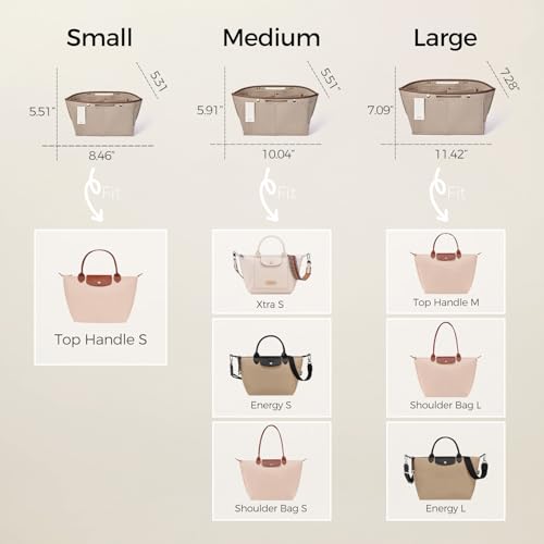 ZTUJO Purse Organizer Insert For Le Pliage, Compatible with Longchamp Le Pliage Shoulder Bag S/L, Top Handle S/M，Energy S/L, Xtra S, Longchamp Organizer Insert (Beige, Large)2
