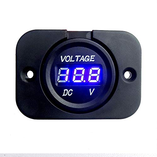 防水 LEDデジタル電圧計電圧表示 DC3.0-30V マルチメーター12V / 24V電圧アンペアメーター電圧計ゲージパネル シガーライターソケット汎用 オートバイ/カー/ボート/マリンカー/バン/自動車/ボート/重機等に対応 (青)