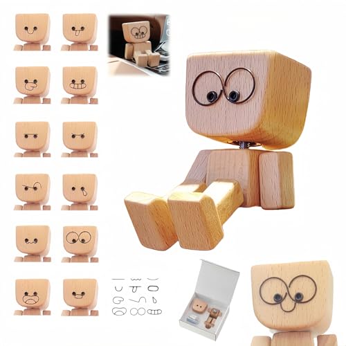 [Holzfigur mit wackelnden Beinen]12verschiedene Ausdrücke stehen zur Auswahl. Wackelt mit den Beinen auf Knopfdruck. Ein kreatives stressabbauendes Geschenk für Freunde. (Beinschüttelnde Holzfigur*1)