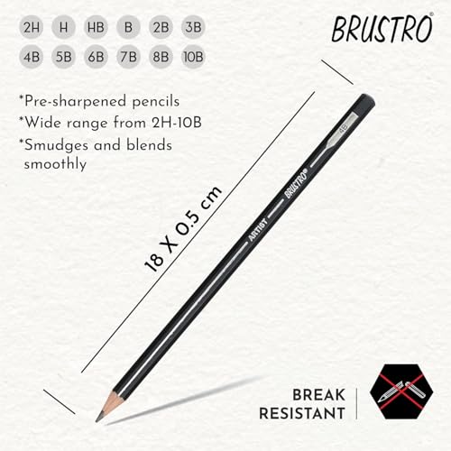 Image of Brustro Drawing & Sketching Wiro Pad,5x7 inches,160 GSM,30 Sheets with Graphite Pencil Set of 12 (10B-2H) Tin Box. Sketch and Gift