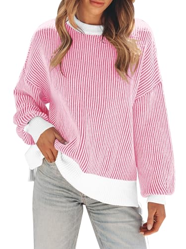 Womens Sweaters Fall 2025 Clothes Oversized Long Sleeve Colorblock Striped