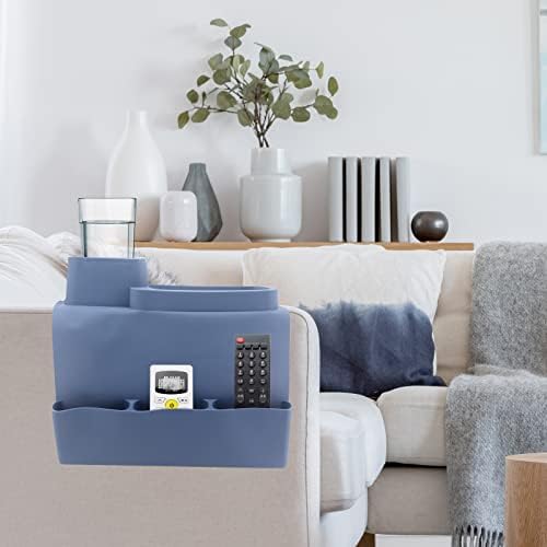 Beowanzk Anti-Slip Silicone Sofa Arm Tray with Cup Holder Couch Cup Holder Tray Armrest Remote Control and Cellphone Organizer Holder Blue