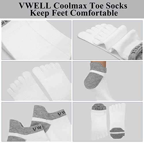 Vwell Toe Socks For Men/Women, Coolmax Five Finger Socks, High Performance Athletic Toe Socks No Show (3Pairs) #TOP4