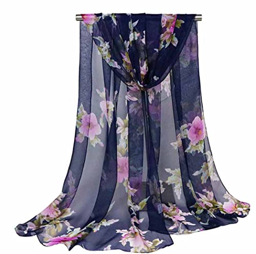 Acotavie Scarfs For Women Lightweight Print Floral Pattern Scarf Fashion Scarves Sunscreen Wraps Shawls (1&N Blue) #TOP1
