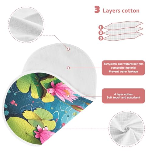J JOYSAY Pond Lilies Blue Baby Burp Cloths for Boys Girls Large 22''x11'' Cotton 4 Layer Baby Spit Up Cloth for Infant Unisex one sizex43