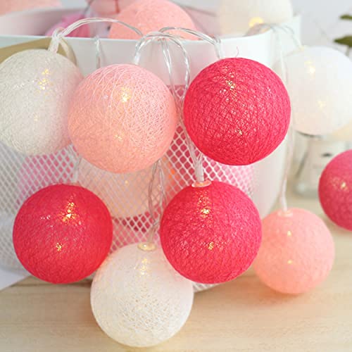 rose guirlande boule lumineuse chambre - Guirlande Lumineuse Boule Coton - 3.1M 20er LED Chaîne Lumière-Guirlande lumineuse portable à LED Pour intérieur Cover