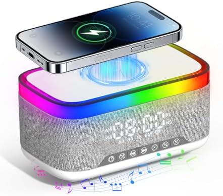 Bluetooth Speaker with Wireless Charging, Alarm Clock Radio for B...