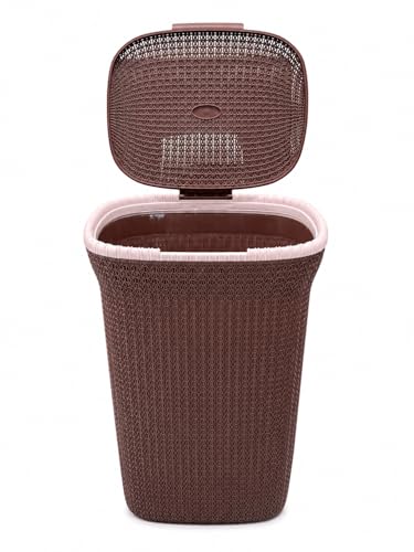 Image of KITCHIVO Plastic Large 55 Ltr Laundry Basket with Lid & Handle | Multipurpose Hamper Bins Storing Washable Clothes, Blankets | Household Ideal for Home & Bathroom (Marriott Brown Laundry Basket)