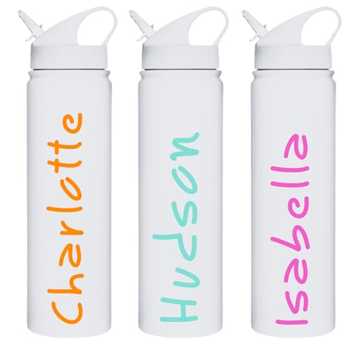 Shelzy's Designs Personalized Name Water Bottle – 25oz White Stainless Steel with Flip Straw Lid – Customizable Gift for Camp, Sports, or Bridesmaids
