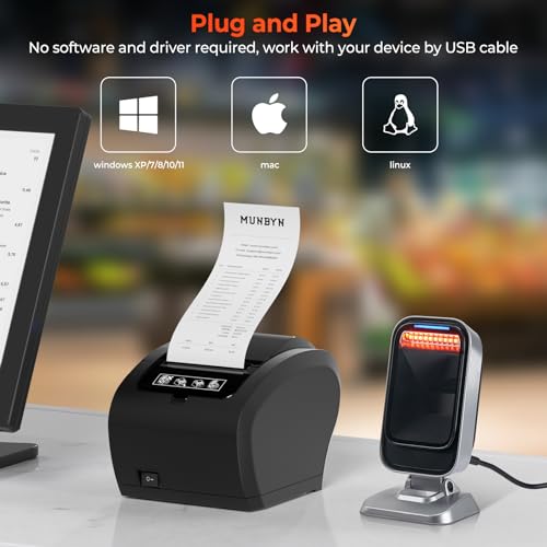 Image of MUNBYN 1D 2D Barcode Scanner IOBC01 Hands-Free Barcode Scanner Omnidirectional PDF417 Data Matrix QR USB Wired Reader, Auto /Manual Destktop Scanner Support Paper /Screen Barcode, Plug & Play