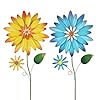 Yeahome garden decor for outside 354 set of 2 metal flowers decorative garden stakes for spring decor yard art flower stakes for outdoor lawn backyard porch garden decorations yellow blue  urban country home decor