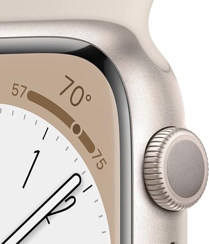 Image of Apple Watch Series 8 [GPS, 45mm] - Starlight Aluminum Case with with Starlight Sport Band, S /M (Renewed)