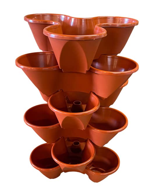 HowseHold Stackable Tower Trio Planter Terracotta -Stacking Strawberry Planter Outdoor, Perfect for Bedding Flowers, Herbs, Tomatoes, Vertical Vegetable Planter (6x Planter)