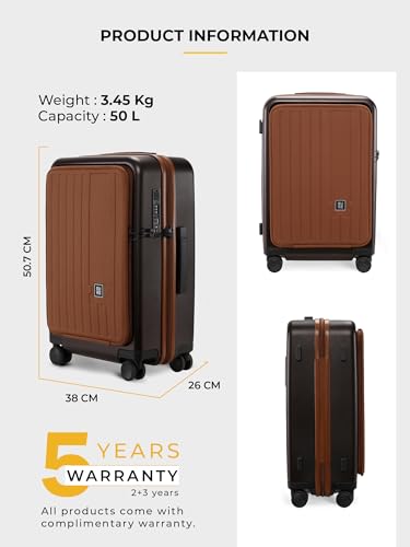 Image of EUME Cabin Pro Luggage Trolley for Travel 57cm, Cabin Bag | Trolley Bag Small for Luggage | with Laptop Sleeve | 100% Polycarbonate (PC) 8 SilentRun Hinomoto Wheels, Espresso Brown