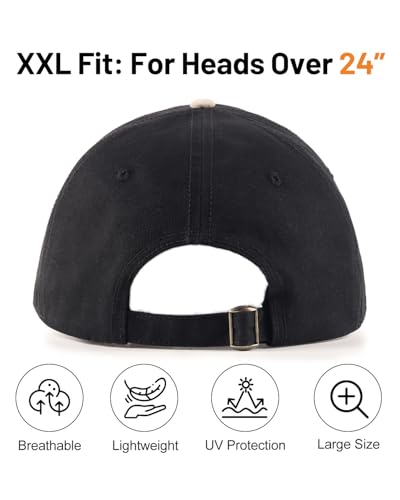 Image of XXL Baseball Cap For Big Heads, Soft Crown Washed Dad Hat, Oversized Denim Cap For Men Women Golf, Travel, Daily Wear
