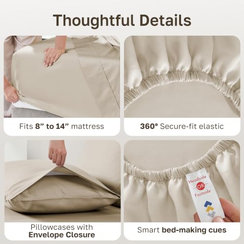 Image of California Design Den Natural 100% Cotton Bed Sheets Full Size Bed Set with Deep Pockets - Soft Sateen Weave, Durable Sheets (Butter)