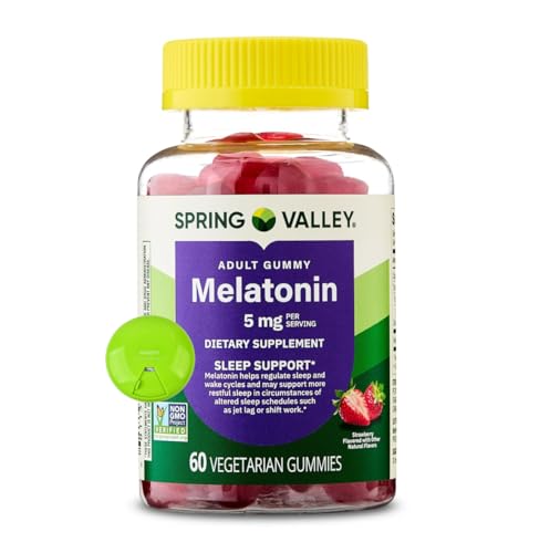 SUREFECT Spring Valley Melatonin Gummies - 5mg per Serving Sleep Support Strawberry Flavor 60 Count Organizer.(Packaging May Vary).
