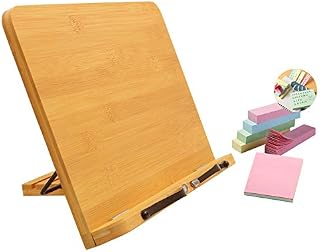SITAKE Adjustable Bamboo Book Stand with 500 Sheets Colorful Sticky Notes, Portable and Foldable Reading Book Holder for Cookbook, Textbook, Recipe, Magazine, Music Book(13.4 x 9.4 inches)