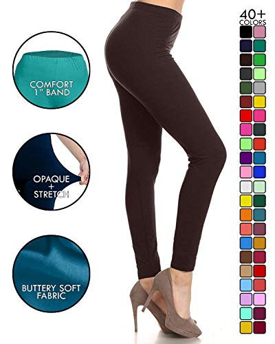 Image of Leggings Depot Women's High Waist Leggings Soft 1 inch Waistband Solid Pants - Regular, Plus, 1X3X, 3X5X