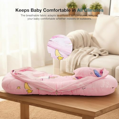 Image of BAYBEE 3 in 1 Baby Bedding Set with New Born Mosquito Net, Bed Mattress & Neck Pillow, Foldable Portable Nest Travel Bed, Baby Gift for Boy Girl (Lite Pink)
