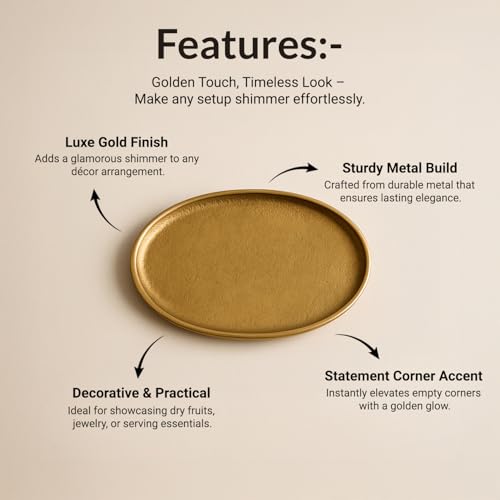 Image of MARKET 99 Golden Aluminium Serving Tray | Glossy Designer Raw Tray for Home Decor, Dining Table, Kitchen, Living Room & Centrepiece Styling | Multipurpose Decorative Platter for Festive & Gift Use